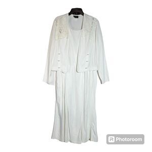 Wild Rose Vintage Long Dress With Jacket Women 14 Winter White Lace Trim Rosette